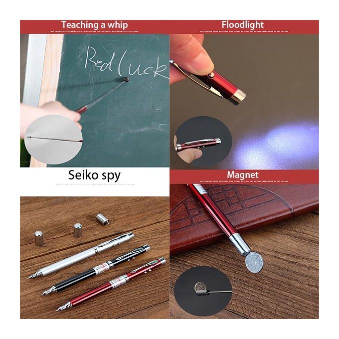 5in1 Retractable Red Laser Pointer Teaching Tool LED Lighting Metal Pen Interactive Cat Stick Toy