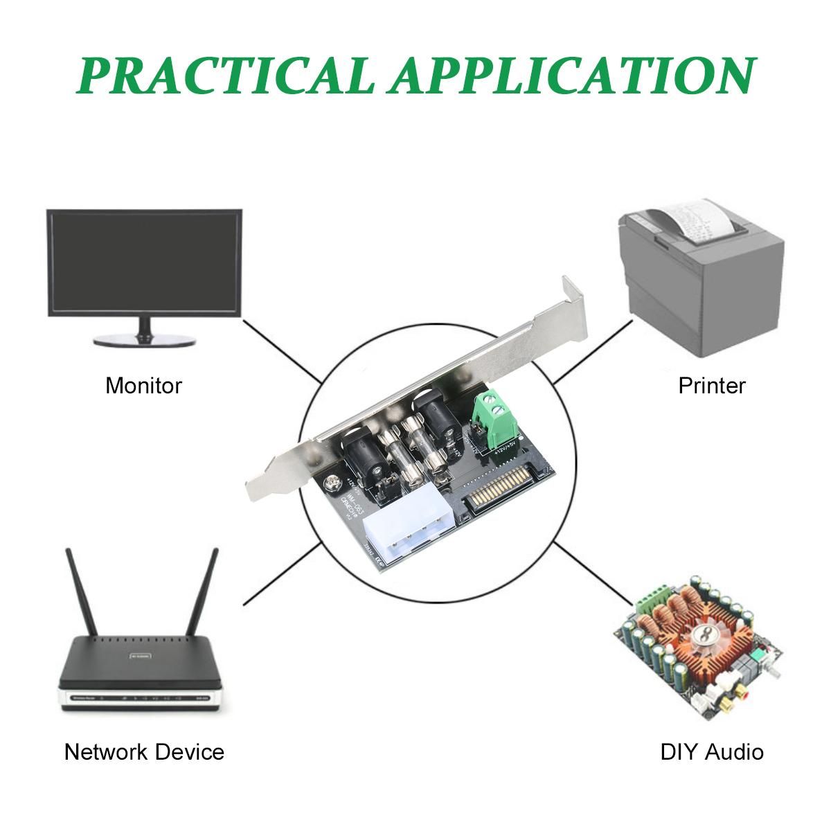ATX Controller Board DC Power Module Expansion Board Mainboard Full Height Motherboard Attached 4-Plug Power Line Driver Board for Monitor / Printer / Network Equipment / DIY Audio