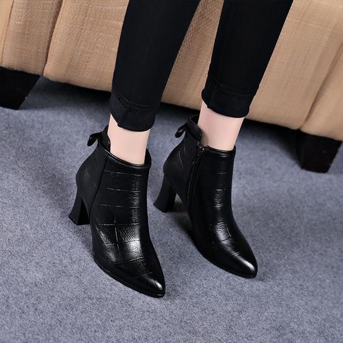 Women's Classic Ankle Boots Chunky High Heel Zipper Bootie Boots