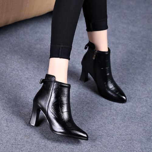Women's Classic Ankle Boots Chunky High Heel Zipper Bootie Boots