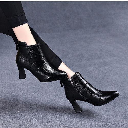 Women's Classic Ankle Boots Chunky High Heel Zipper Bootie Boots