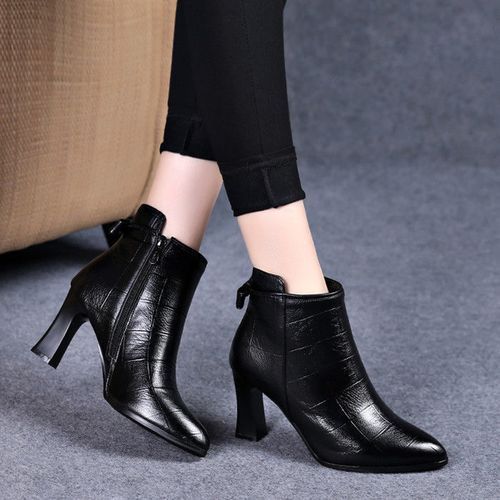 Women's Classic Ankle Boots Chunky High Heel Zipper Bootie Boots