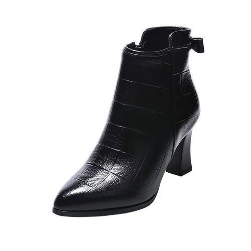 Women's Classic Ankle Boots Chunky High Heel Zipper Bootie Boots
