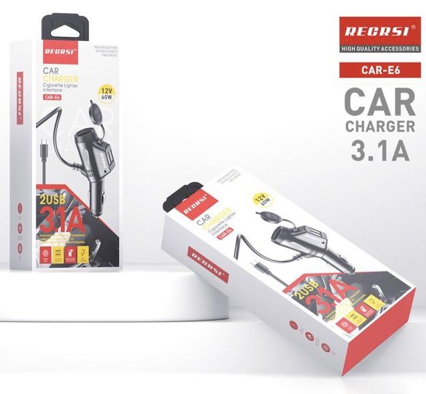 60W Fast Dual USB Car Phone Charger With Cigarette Lighter