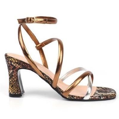 LadiesAnkle Strap Heeled Sandals-Gold