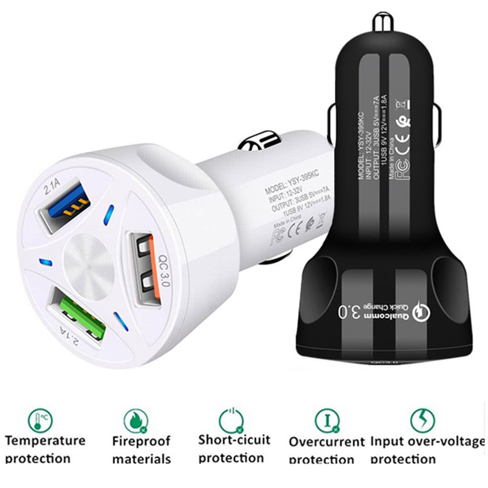 3 USB Port QC3.0 Quick Charge Car Auto -Black