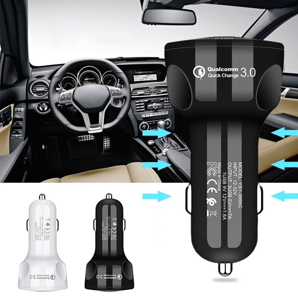 3 USB Port QC3.0 Quick Charge Car Auto -Black