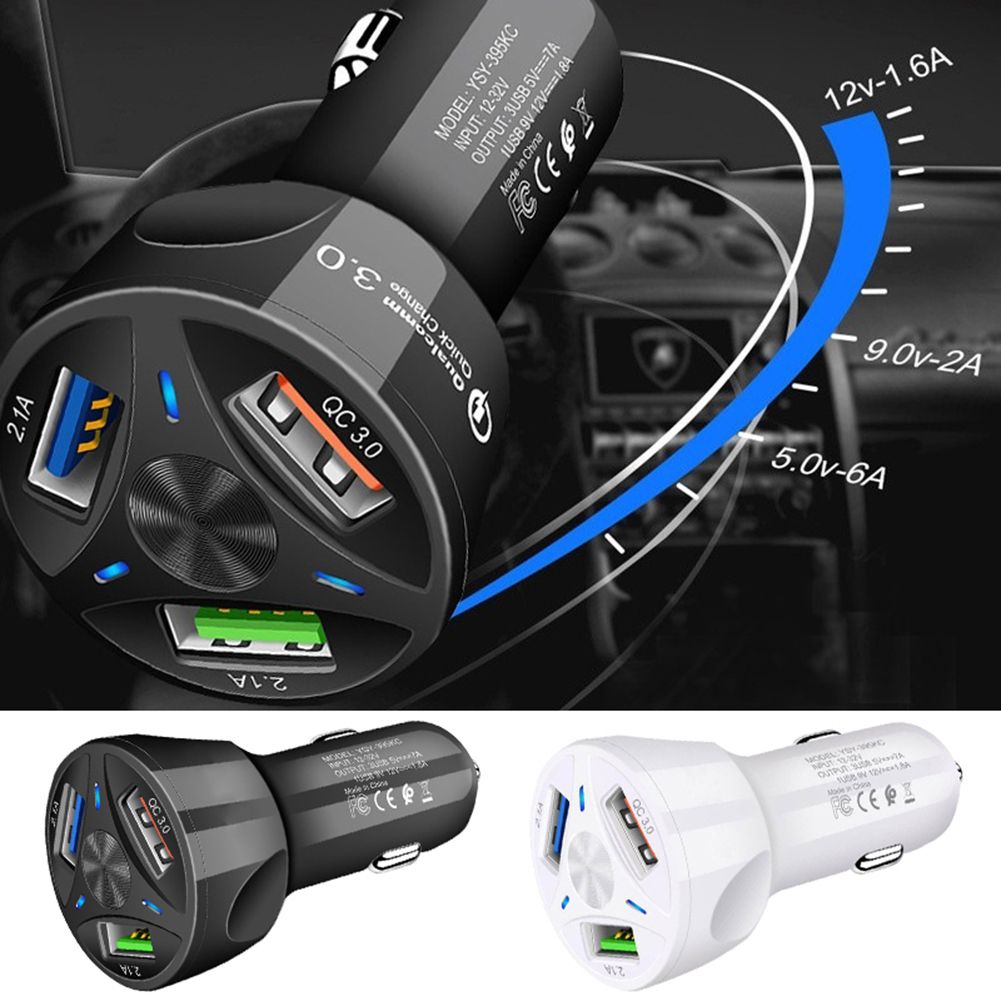 3 USB Port QC3.0 Quick Charge Car Auto -Black