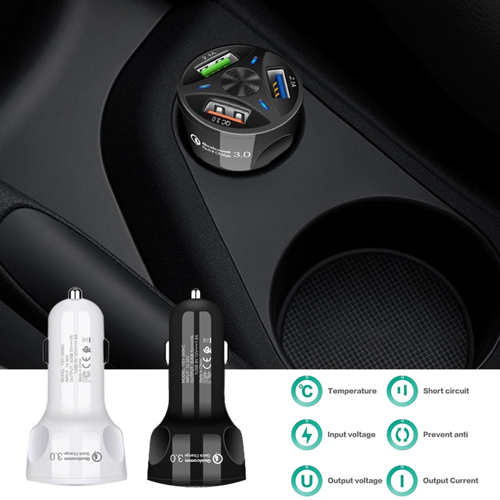 3 USB Port QC3.0 Quick Charge Car Auto -Black