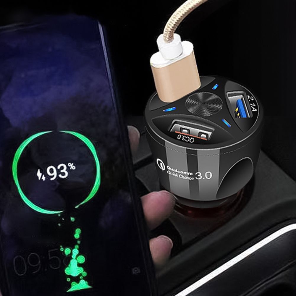 3 USB Port QC3.0 Quick Charge Car Auto -Black