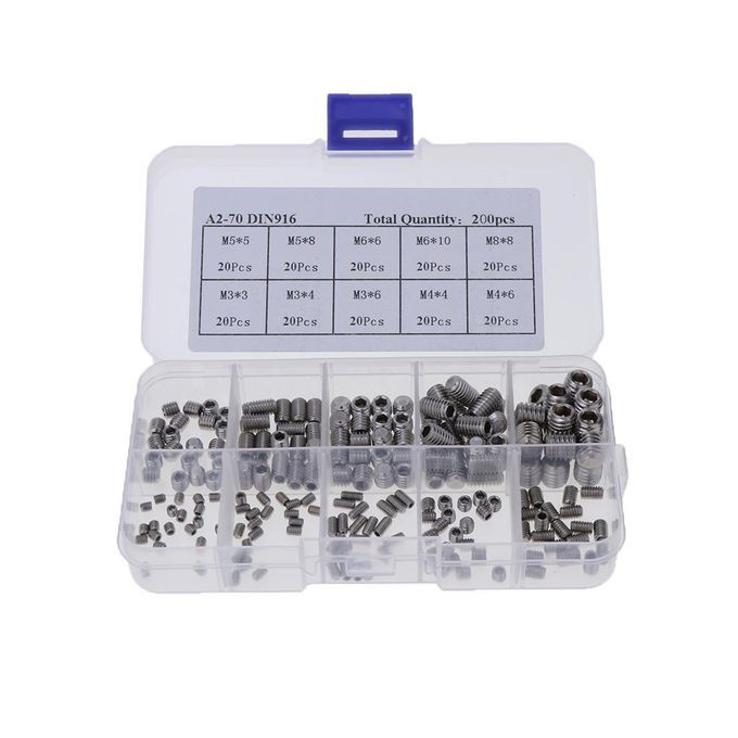 200 Grub Screws Machine Screw M3 M5 M6 M8 Set Silver Grub