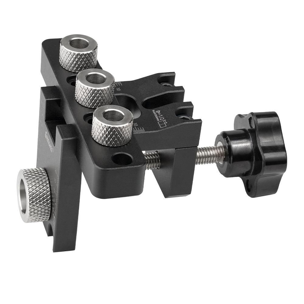3in1 Woodworking Holes Drilling Locator Aluminum Alloy Punch Positioner Woodpiece Guide Jig with 8-15mm Drill Bits Deformable Carpentry DIY Tool for Board Splicing