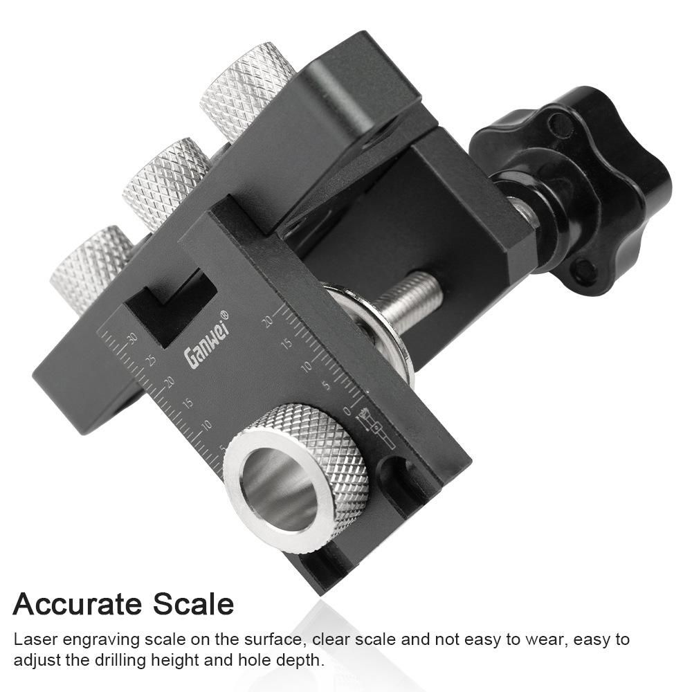 3in1 Woodworking Holes Drilling Locator Aluminum Alloy Punch Positioner Woodpiece Guide Jig with 8-15mm Drill Bits Deformable Carpentry DIY Tool for Board Splicing