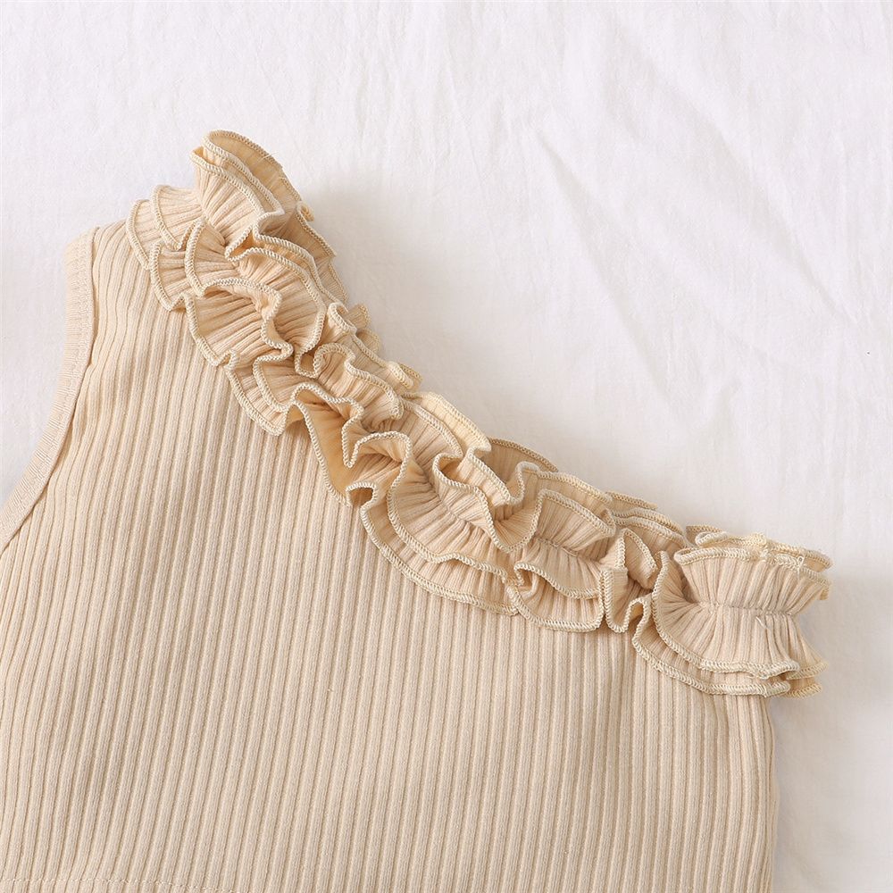 1-6Years Kid Girl Solid Ruffle Off Shoulder Top+Floral Skirt