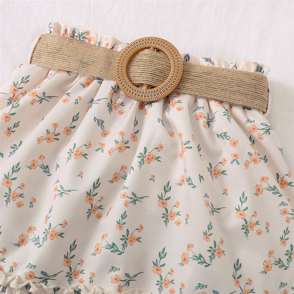 1-6Years Kid Girl Solid Ruffle Off Shoulder Top+Floral Skirt