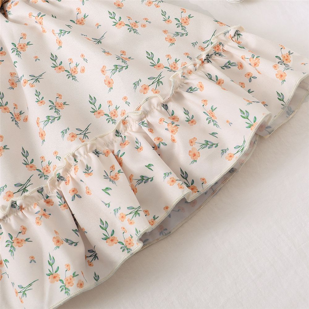 1-6Years Kid Girl Solid Ruffle Off Shoulder Top+Floral Skirt