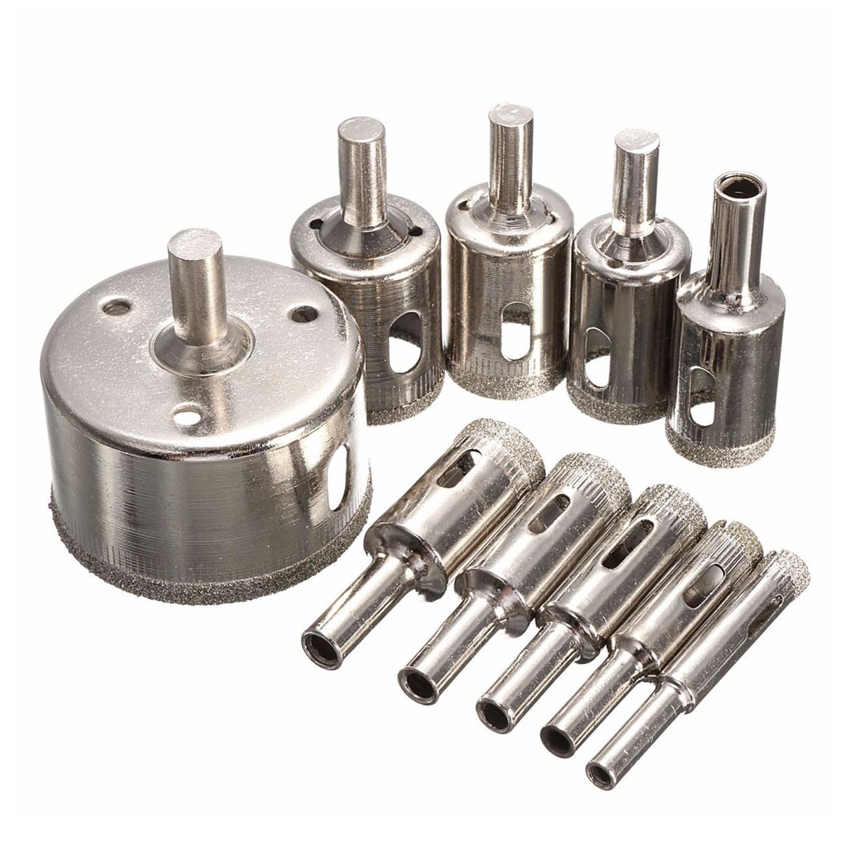 Diamond Drill Bit Set 10Pcs Hole Saw 8-25mm-50mm for Diamond Coating Carbon Steel Glass Ceramics Porcelain Tile Brick Marble