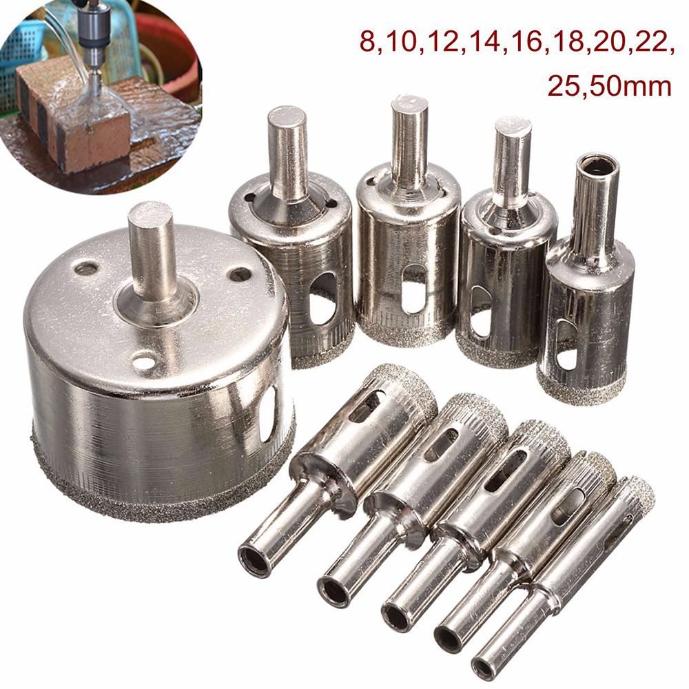 Diamond Drill Bit Set 10Pcs Hole Saw 8-25mm-50mm for Diamond Coating Carbon Steel Glass Ceramics Porcelain Tile Brick Marble