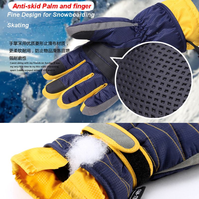 (Bk)Winter Warm Mountain Snowboard Ski Gloves Men Women Cold Snow Skiing Mittens Waterproof Sn GRE