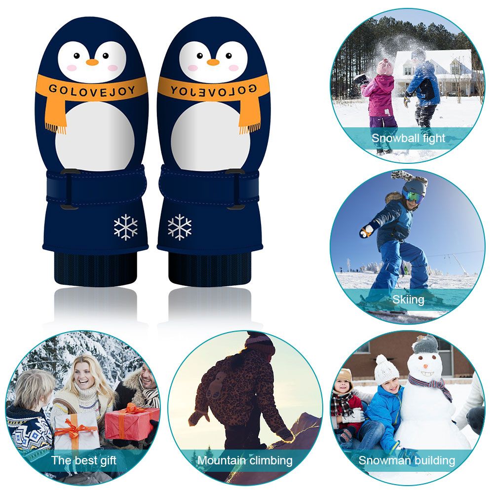 (M Dark Penguin)Kids Ski Glove Cartoon Penguin Finger Warm Winter Gloves Antiskid Coating Ther GRE