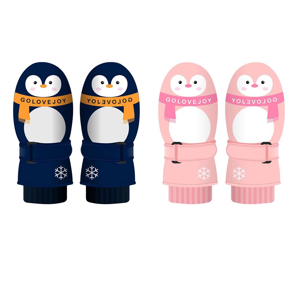 (M Dark Penguin)Kids Ski Glove Cartoon Penguin Finger Warm Winter Gloves Antiskid Coating Ther GRE