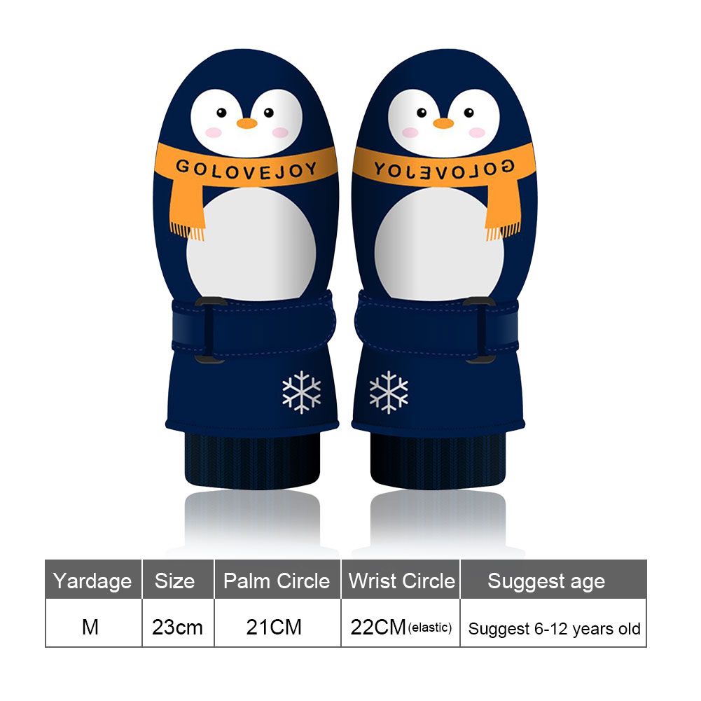 (M Dark Penguin)Kids Ski Glove Cartoon Penguin Finger Warm Winter Gloves Antiskid Coating Ther GRE