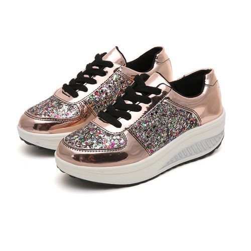 Women's Sequins Increased Sneakers Gold