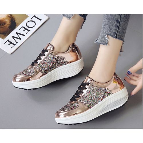 Women's Sequins Increased Sneakers Gold