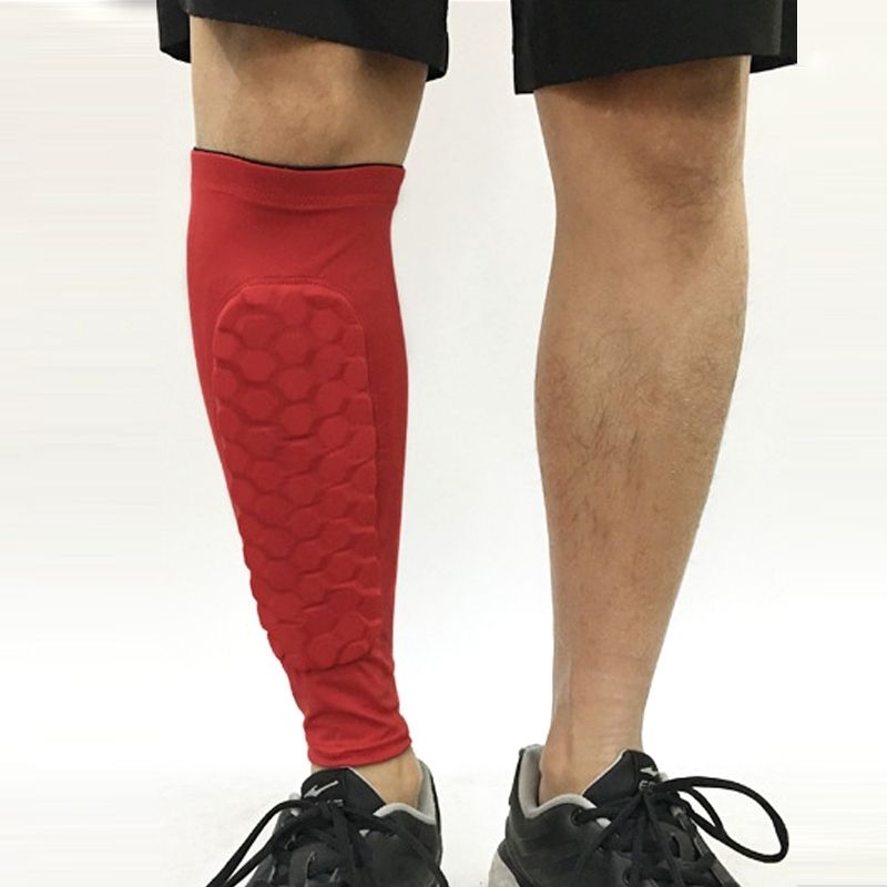 Football Anti-collision Leggings Outdoor Basketball Riding Mountaineering Ankle Protect Calf Socks Gear Protecter(Red Size: M)