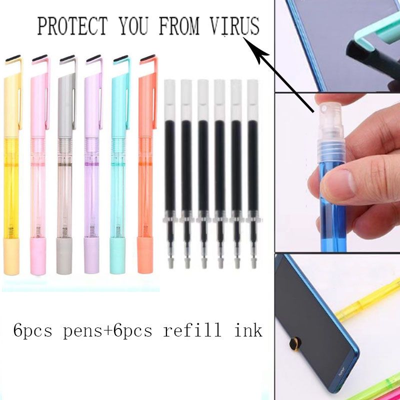 4 In 1  Multi-function Plastic Ballpen With Spray 5ml Capacity And Phone Stand And Cleaner 6 Pack