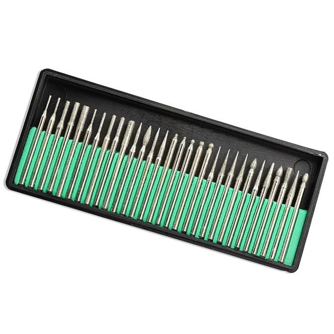 Set Of 30 Diamond Point Burr Bits Accs Tip Grinding 3mm Diameter Green