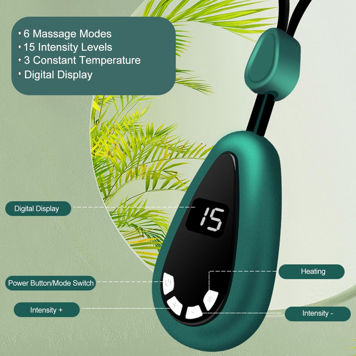 Portable Neck Massager with Neck Strap Shoulder Neck Pain Relief 6 Massage Modes 15 Intensity Levels 3 Constant Temperature Heat Therapy Digital Display Rechargeable