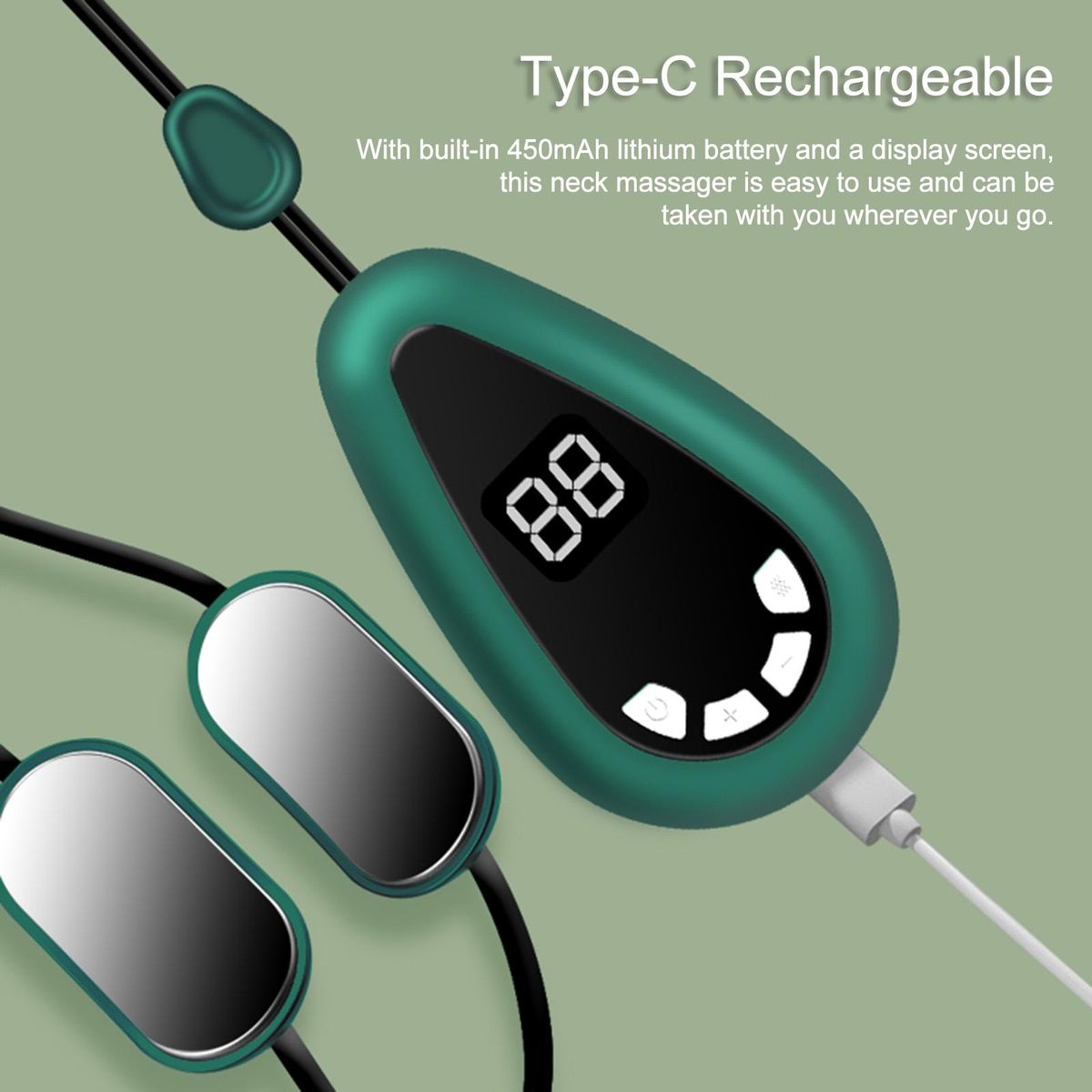 Portable Neck Massager with Neck Strap Shoulder Neck Pain Relief 6 Massage Modes 15 Intensity Levels 3 Constant Temperature Heat Therapy Digital Display Rechargeable