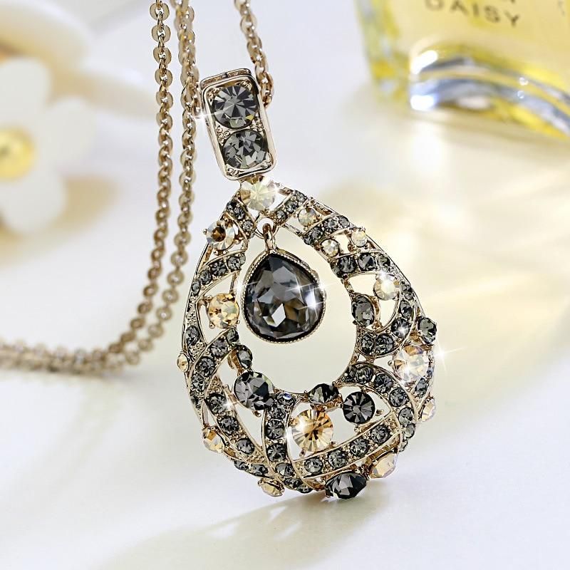 Shining Crystal Water Drop Sweater Long Necklaces for Women New Trendy Korean Fashion Clothes Pendant Geometric Jewelry 2022
