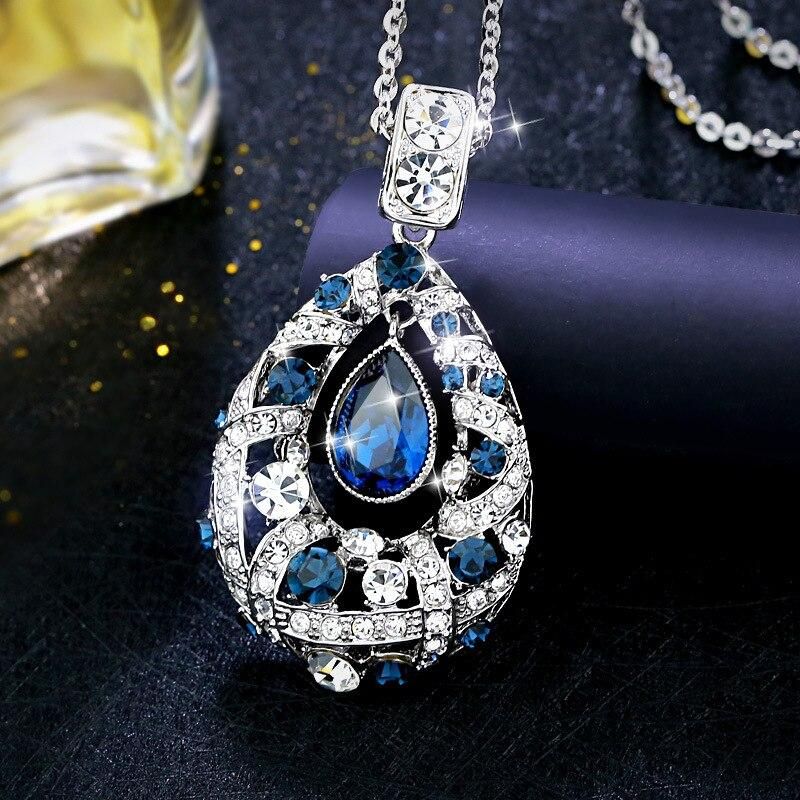 Shining Crystal Water Drop Sweater Long Necklaces for Women New Trendy Korean Fashion Clothes Pendant Geometric Jewelry 2022