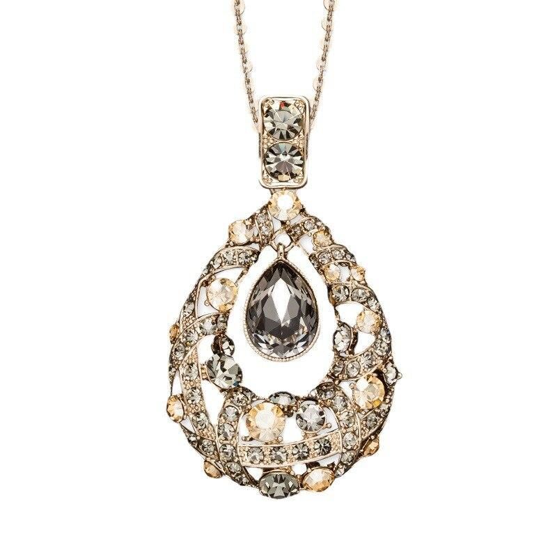 Shining Crystal Water Drop Sweater Long Necklaces for Women New Trendy Korean Fashion Clothes Pendant Geometric Jewelry 2022