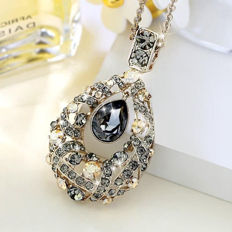 Shining Crystal Water Drop Sweater Long Necklaces for Women New Trendy Korean Fashion Clothes Pendant Geometric Jewelry 2022