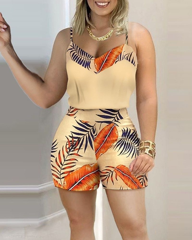 (Pink)Two Piece Set For Women Summer Shorts And Tank Tops Matching Sets Sleeveless Camis Boho Print Beach Fashion Casual 2 Pcs Outfits GRE