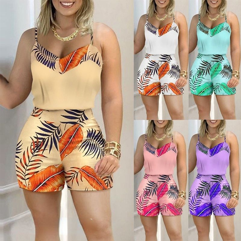 (Pink)Two Piece Set For Women Summer Shorts And Tank Tops Matching Sets Sleeveless Camis Boho Print Beach Fashion Casual 2 Pcs Outfits GRE