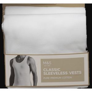 M&S Mark & Spencer's Classic Men Singlets 2in1- White