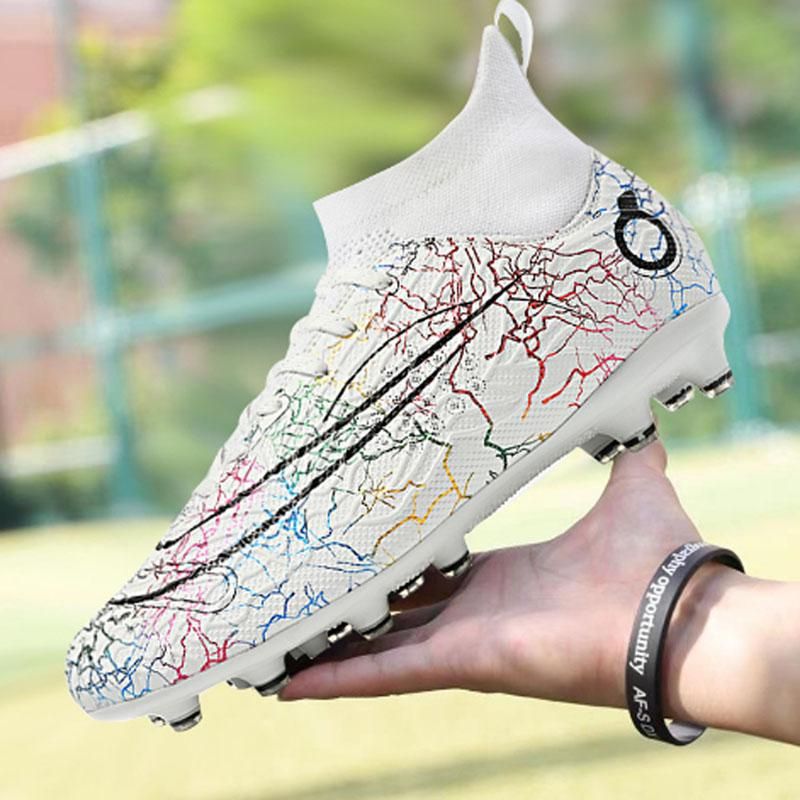 Fashion high-top football shoes men's and women's spikes football shoes -White