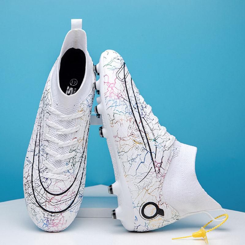 Fashion high-top football shoes men's and women's spikes football shoes -White