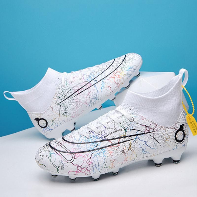 Fashion high-top football shoes men's and women's spikes football shoes -White