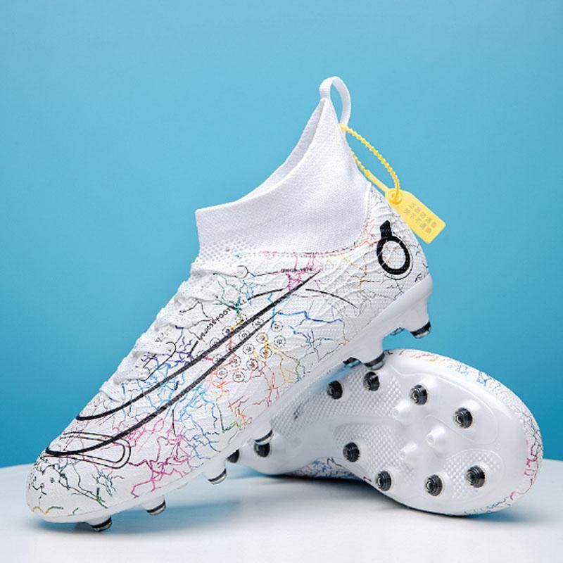 Fashion high-top football shoes men's and women's spikes football shoes -White