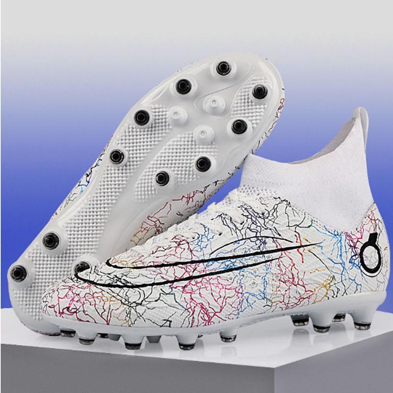 Fashion high-top football shoes men's and women's spikes football shoes -White