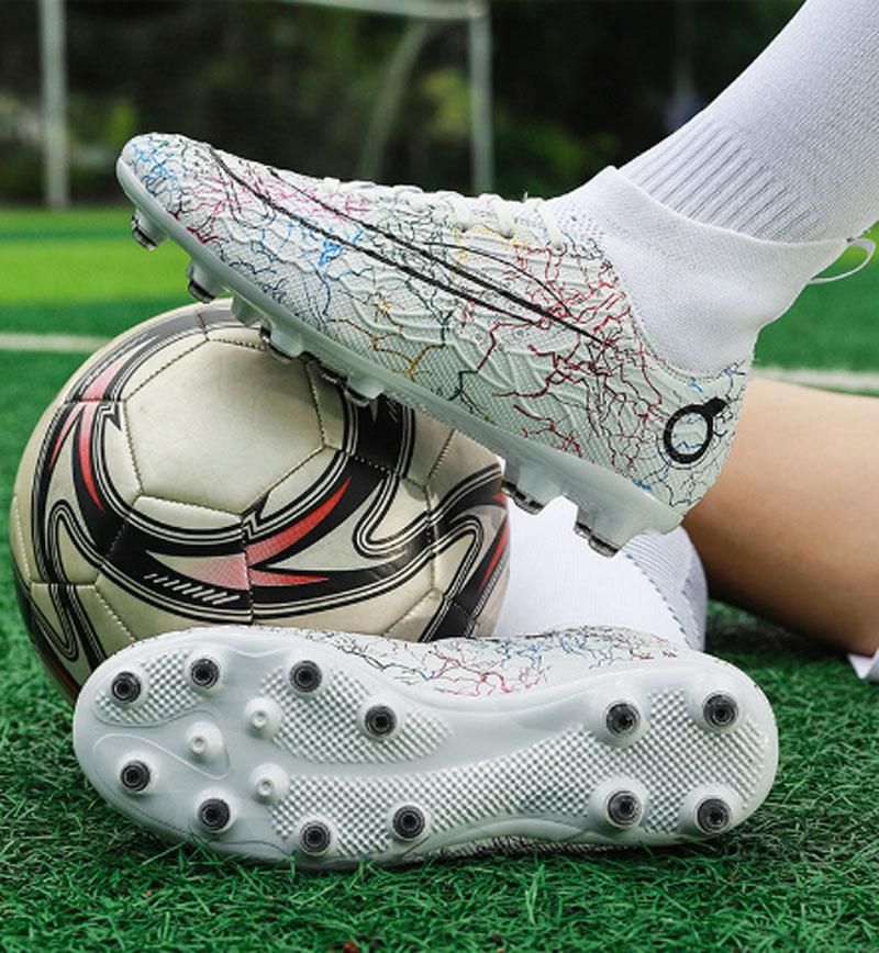 Fashion high-top football shoes men's and women's spikes football shoes -White