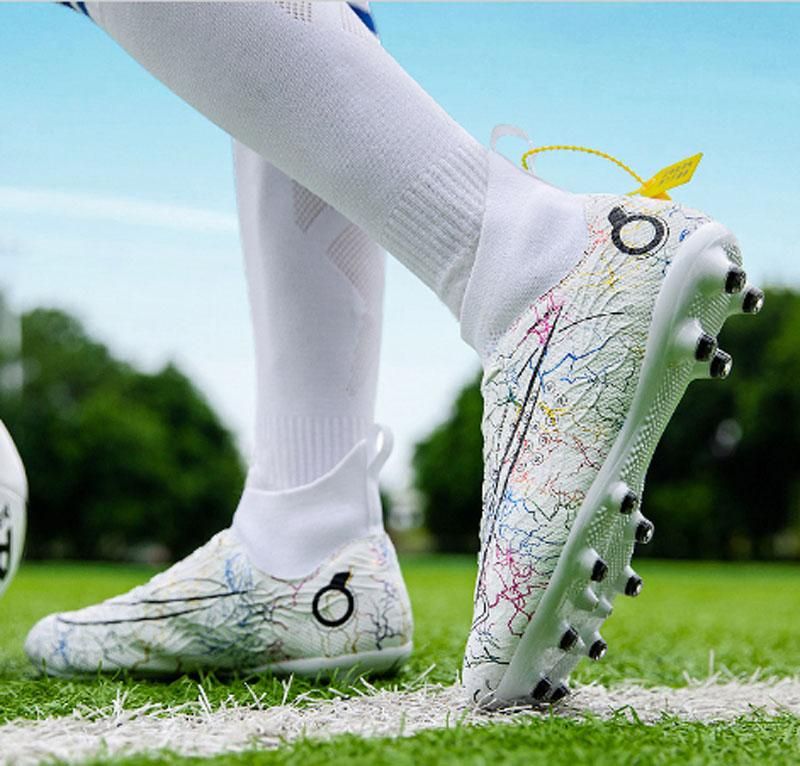 Fashion high-top football shoes men's and women's spikes football shoes -White