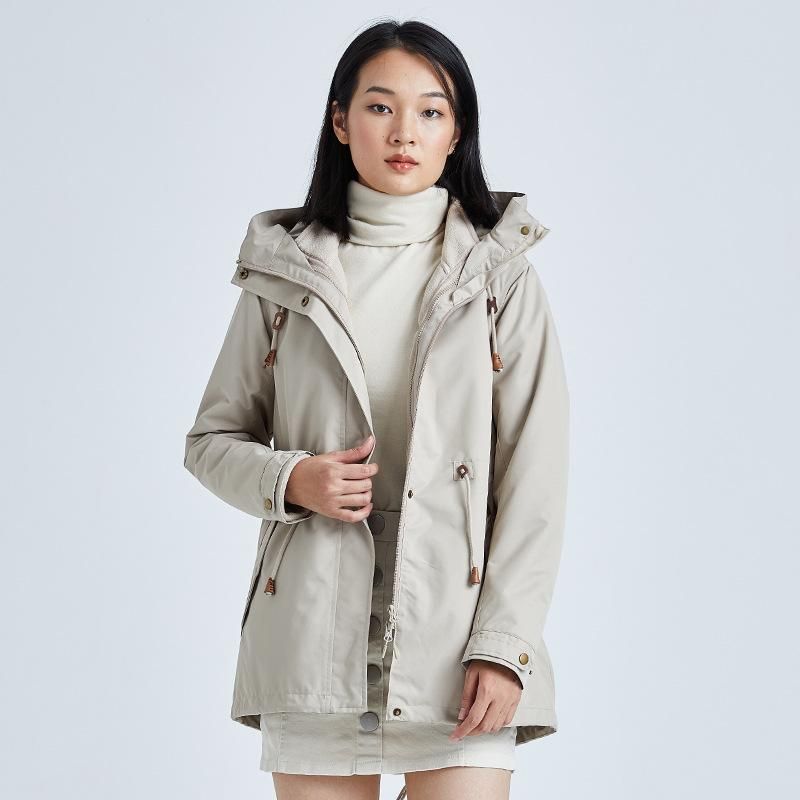 22nd Winter New Mid length Charge Coat Women's Windproof Warm Fleece Two Piece Outdoor Suit