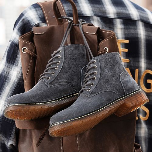 Popular Motocycle Boots Men's Shoes EUR Size 38-48 High-Top Men Martin Boots Cow Split Leather Oxford Boots For Male Fall British Luxury Military Combat Boots Outdoor Casual Shoes Ankle Boot Grey