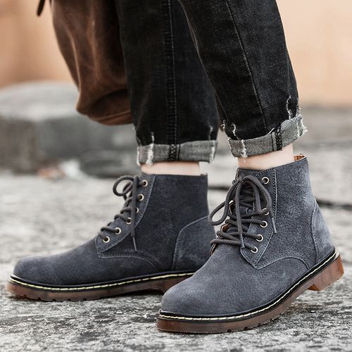 Popular Motocycle Boots Men's Shoes EUR Size 38-48 High-Top Men Martin Boots Cow Split Leather Oxford Boots For Male Fall British Luxury Military Combat Boots Outdoor Casual Shoes Ankle Boot Grey